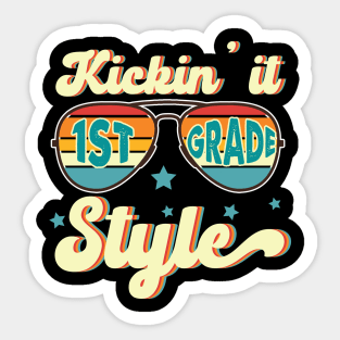 Retro Kickin It 1st Grade Style Teacher Back To School Gift For Boy Girl Kids Sticker